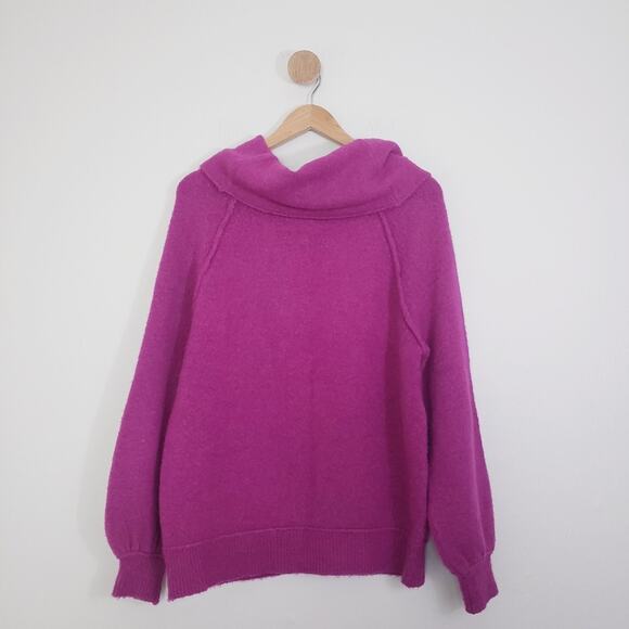 Free People Echo Beach Cowl Neck Sweater Fuchsia Wool Blend Off Shoulder XS - Picture 12 of 14